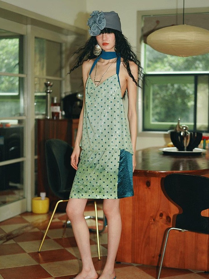 badtaste Western Tie Dye Sequin Polka Dot Multiway Backless Women's Matching Skirt Sets