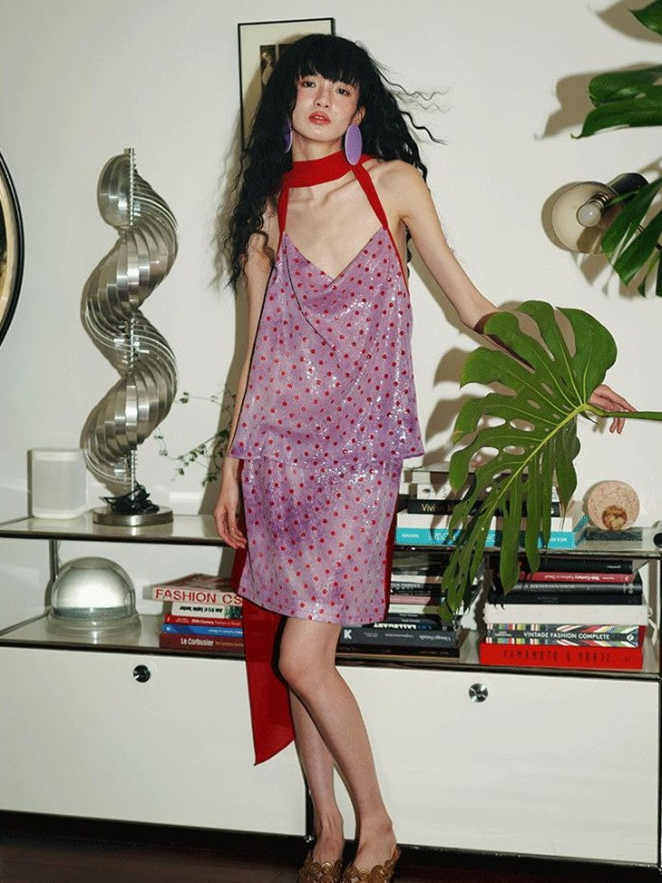badtaste Western Tie Dye Sequin Polka Dot Multiway Backless Women's Matching Skirt Sets