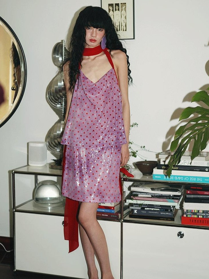 badtaste Western Tie Dye Sequin Polka Dot Multiway Backless Women's Matching Skirt Sets