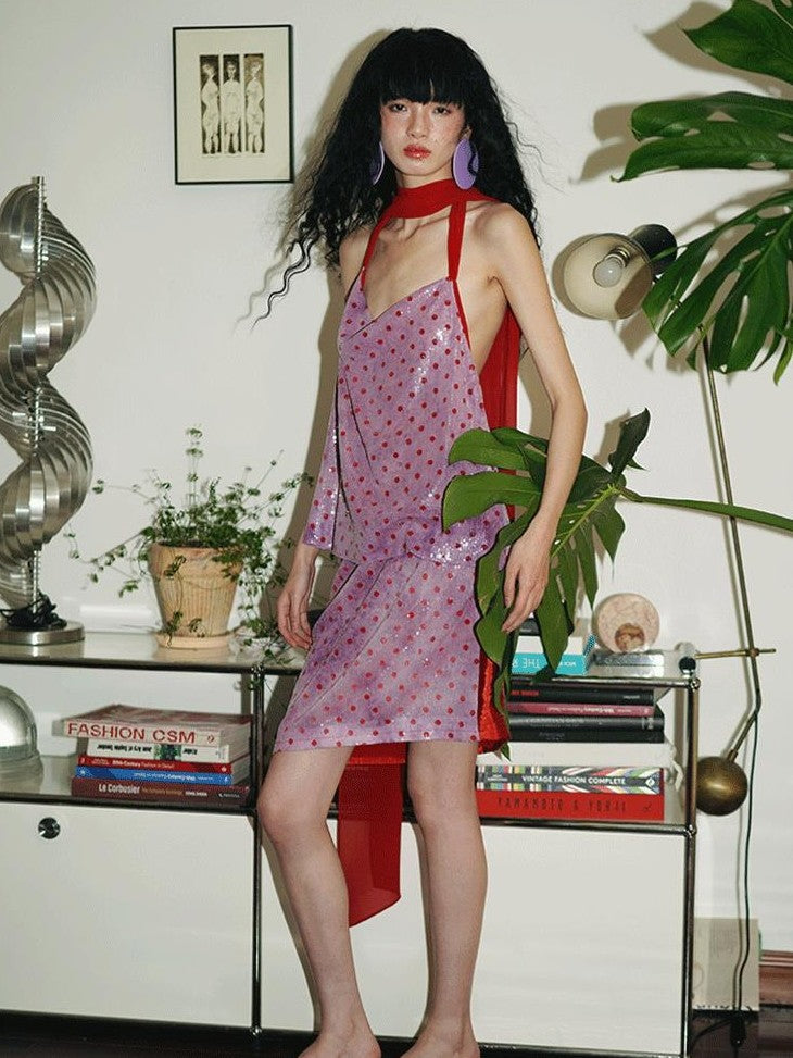 badtaste Western Tie Dye Sequin Polka Dot Multiway Backless Women's Matching Skirt Sets