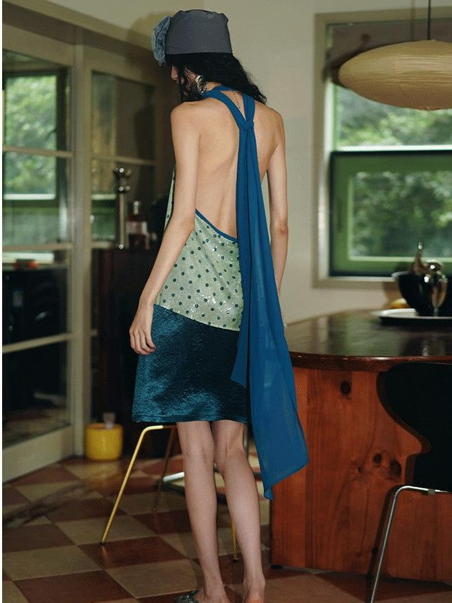 badtaste Western Tie Dye Sequin Polka Dot Multiway Backless Women's Matching Skirt Sets