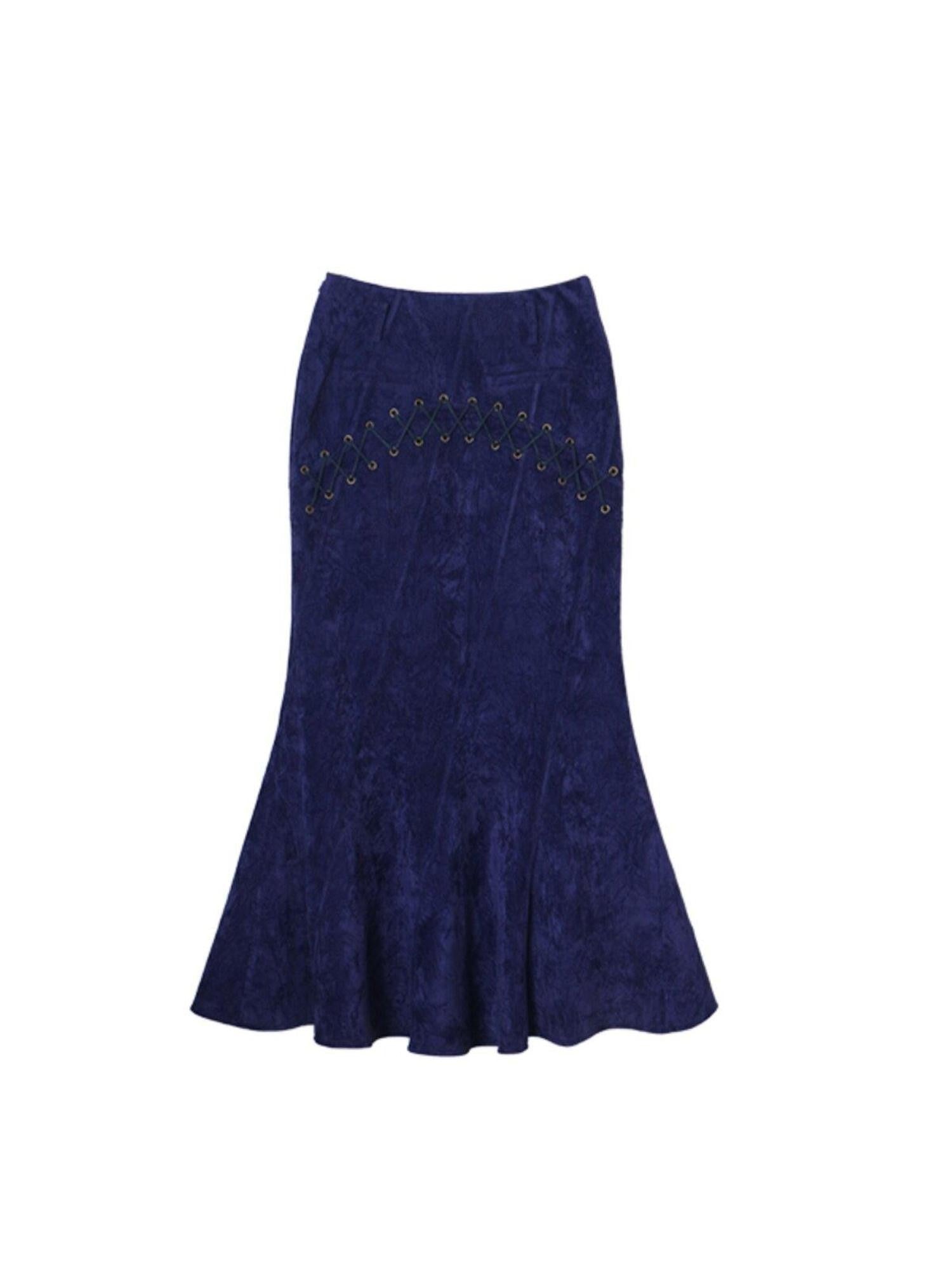 badtaste Western Tie Waist Heavy Textured Fabric Design Women's Mermaid Skirts