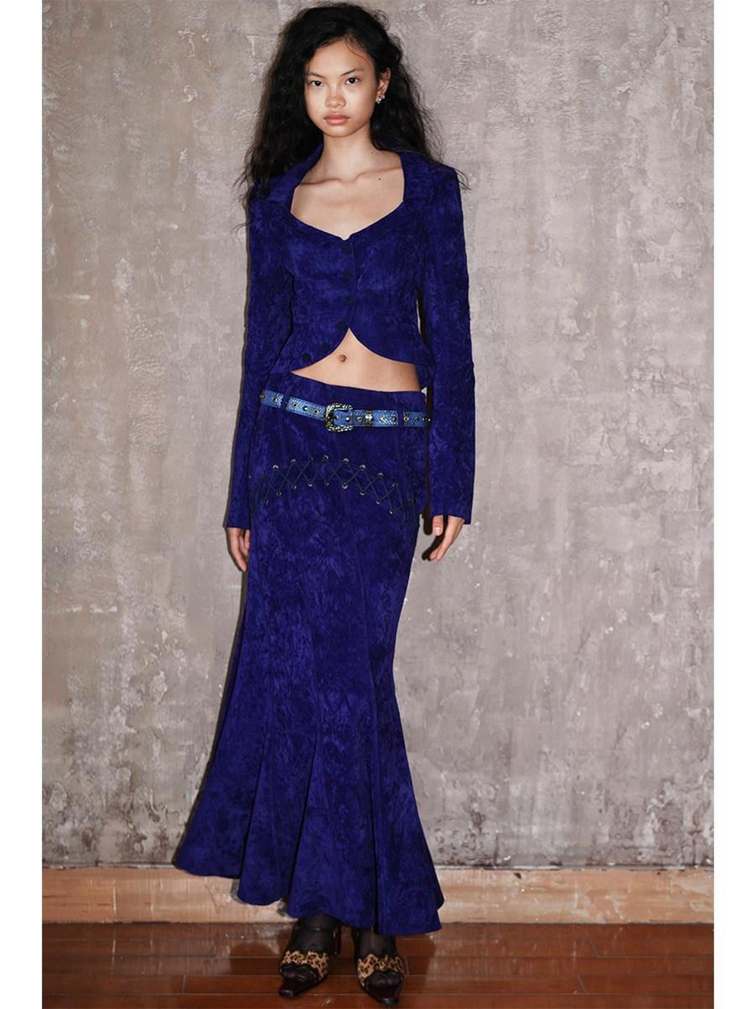 badtaste Western Tie Waist Low Rise Women's Heavy Textured Fabric Mermaid Skirts
