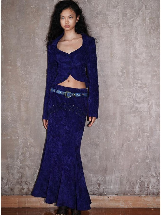 badtaste Western Tie Waist Low Rise Women's Heavy Textured Fabric Mermaid Skirts