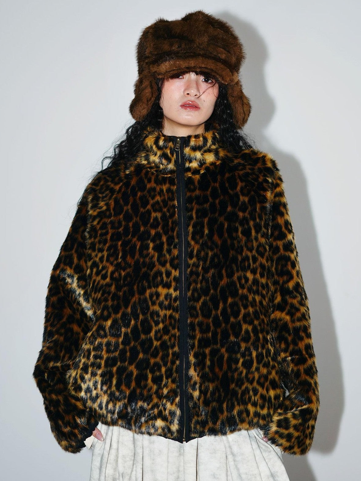 badtaste Western Vintage Colorblock Leopard Reversible Oversized Women's Faux Fur Coats