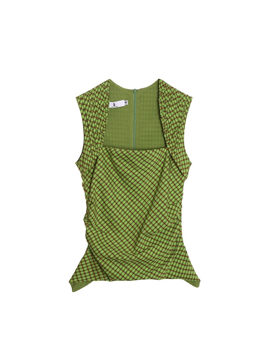 badtaste_Western_Vintage_Colorblock_Plaid_Pinched_Pleat_Slim_Women's_Tank_Tops_907949922124_MISSTT