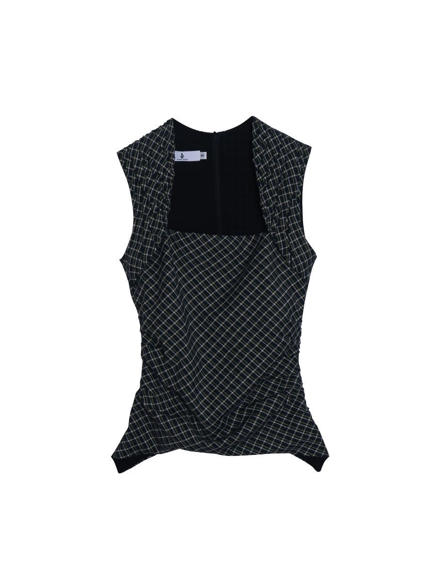 badtaste_Western_Vintage_Colorblock_Plaid_Pinched_Pleat_Slim_Women's_Tank_Tops_907949922124_MISSTT