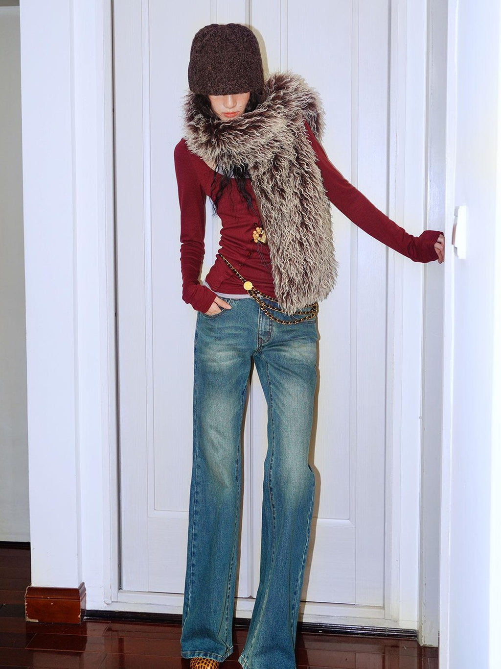 badtaste Western Vintage Machine Embroidered Slim Low Waist Women's Cotton Flare Jeans