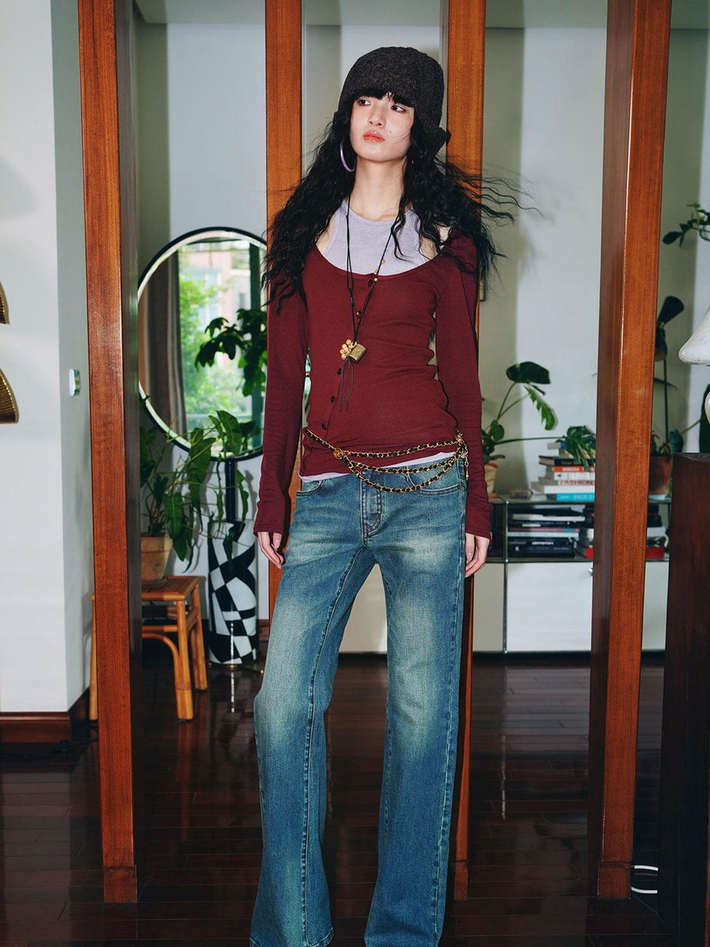 badtaste Western Vintage Machine Embroidered Slim Low Waist Women's Cotton Flare Jeans