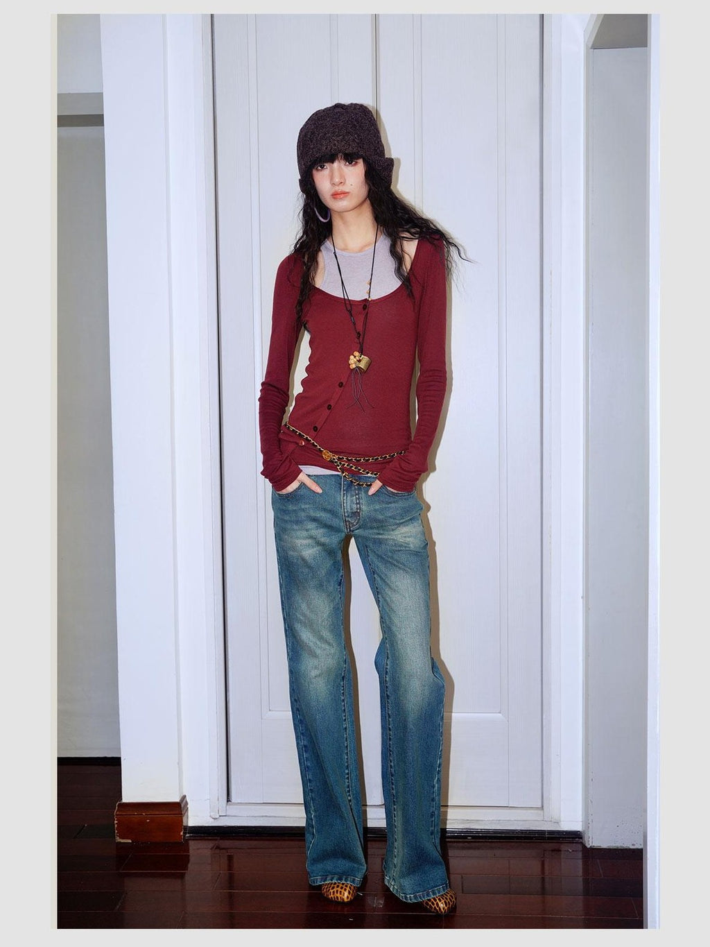 badtaste Western Vintage Machine Embroidered Slim Low Waist Women's Cotton Flare Jeans