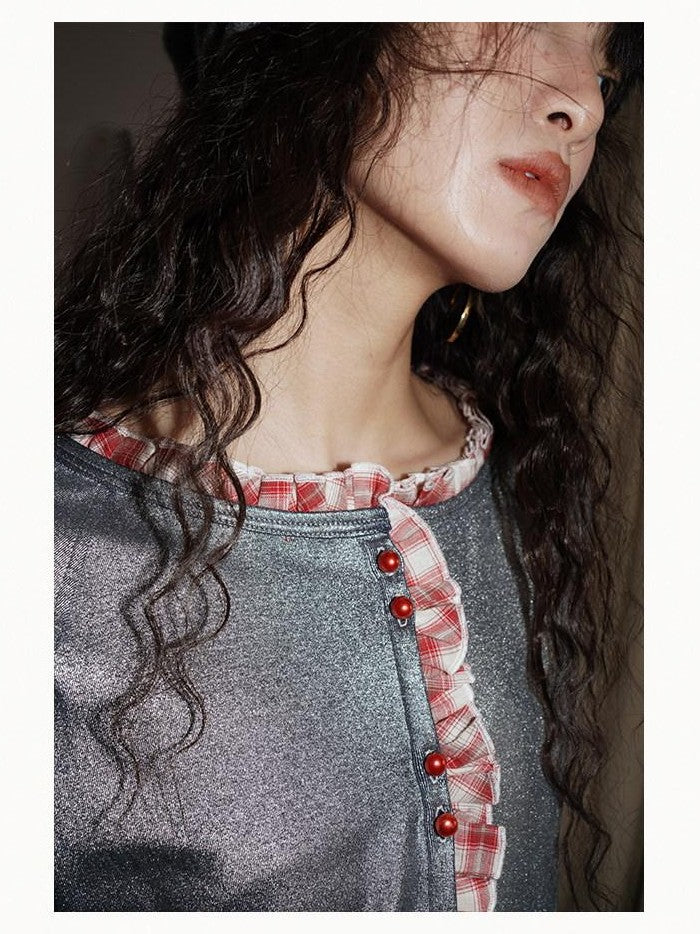 badtaste Western Vintage Metallic Sheen Patchwork Lace Women's Knit Cropped Cardigans