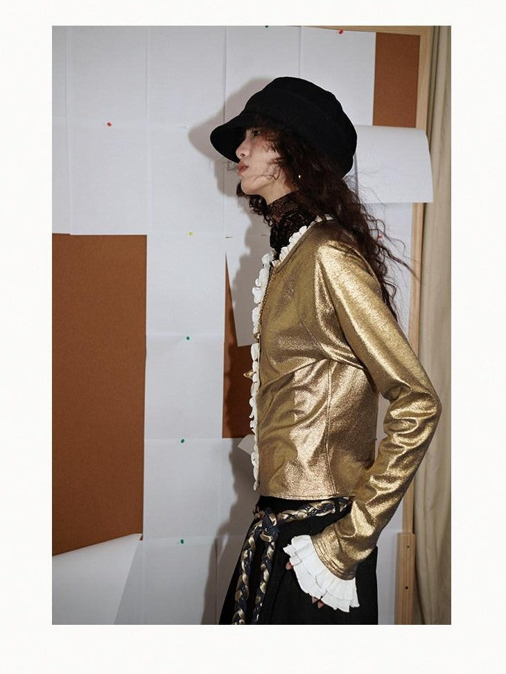 badtaste Western Vintage Metallic Sheen Patchwork Lace Women's Knit Cropped Cardigans