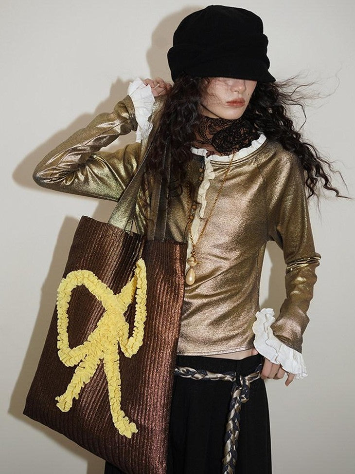 badtaste Western Vintage Metallic Sheen Patchwork Lace Women's Knit Cropped Cardigans
