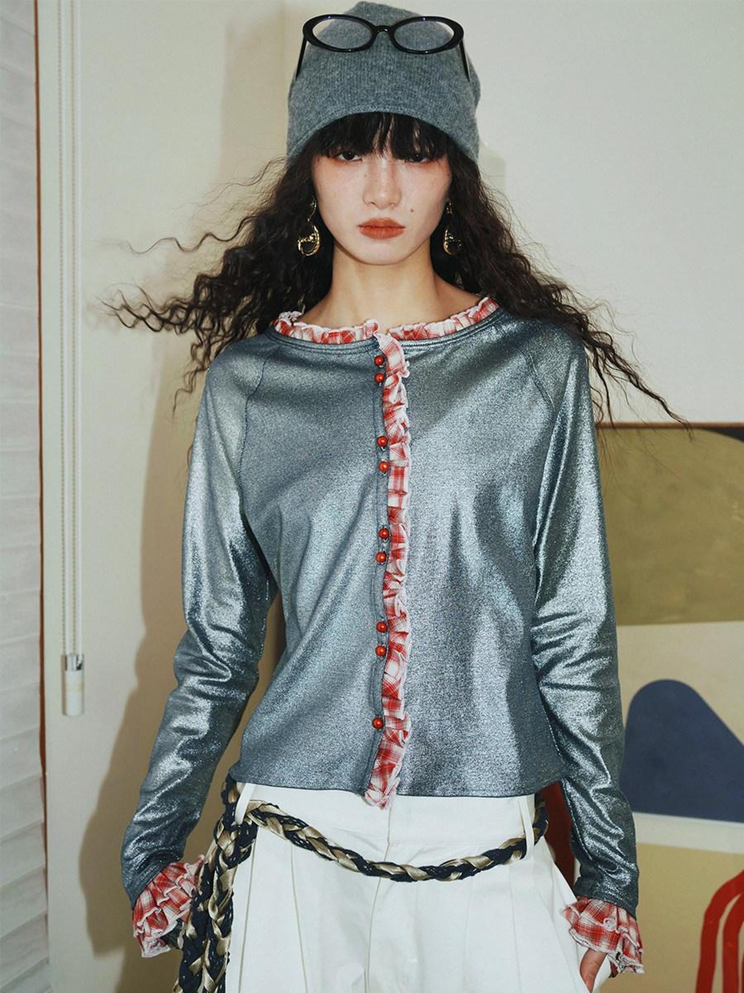 badtaste Western Vintage Metallic Sheen Patchwork Lace Women's Knit Cropped Cardigans