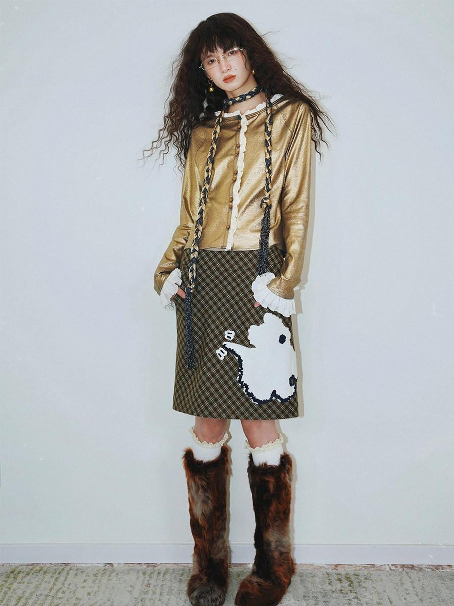 badtaste Western Vintage Metallic Sheen Patchwork Lace Women's Knit Cropped Cardigans