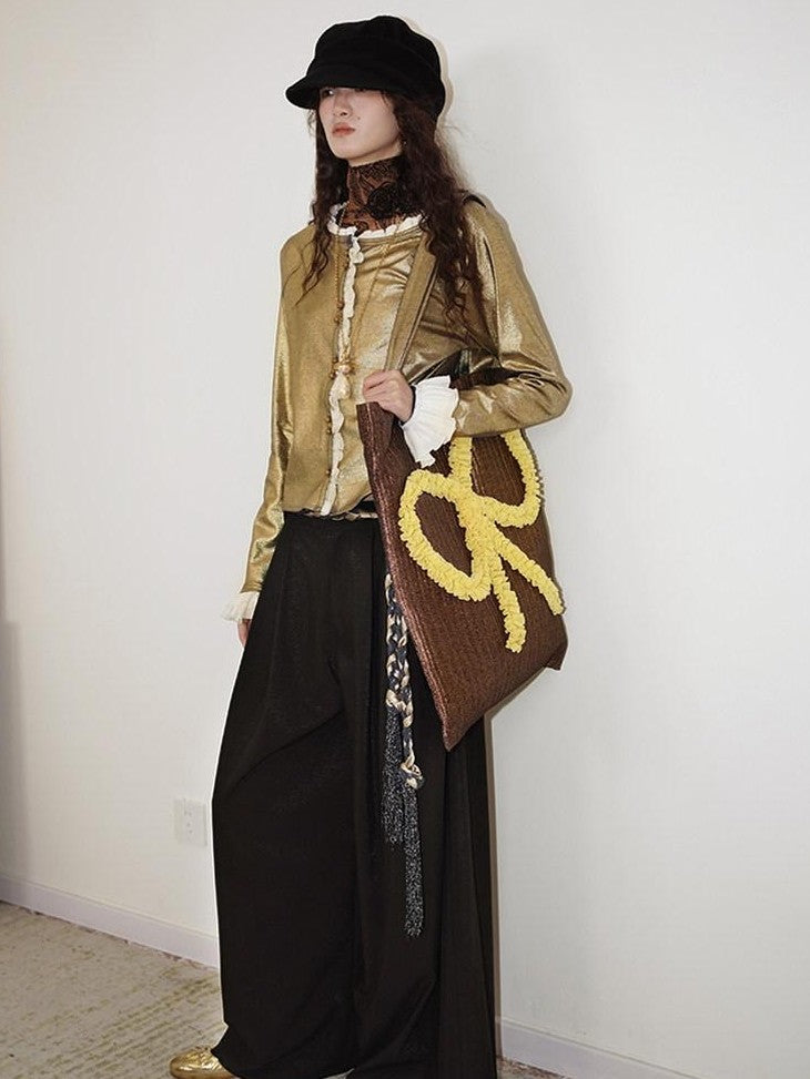 badtaste Western Vintage Metallic Sheen Patchwork Lace Women's Knit Cropped Cardigans