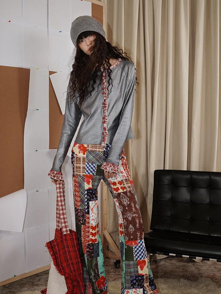 badtaste Western Vintage Metallic Sheen Patchwork Lace Women's Knit Cropped Cardigans