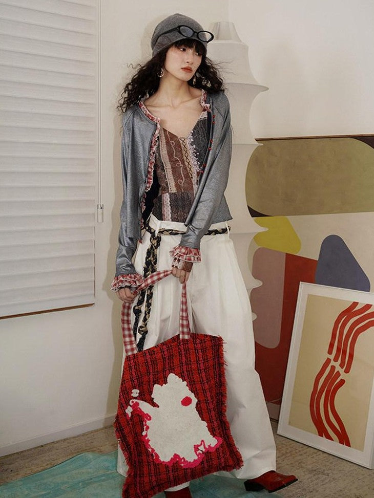 badtaste Western Vintage Metallic Sheen Patchwork Lace Women's Knit Cropped Cardigans