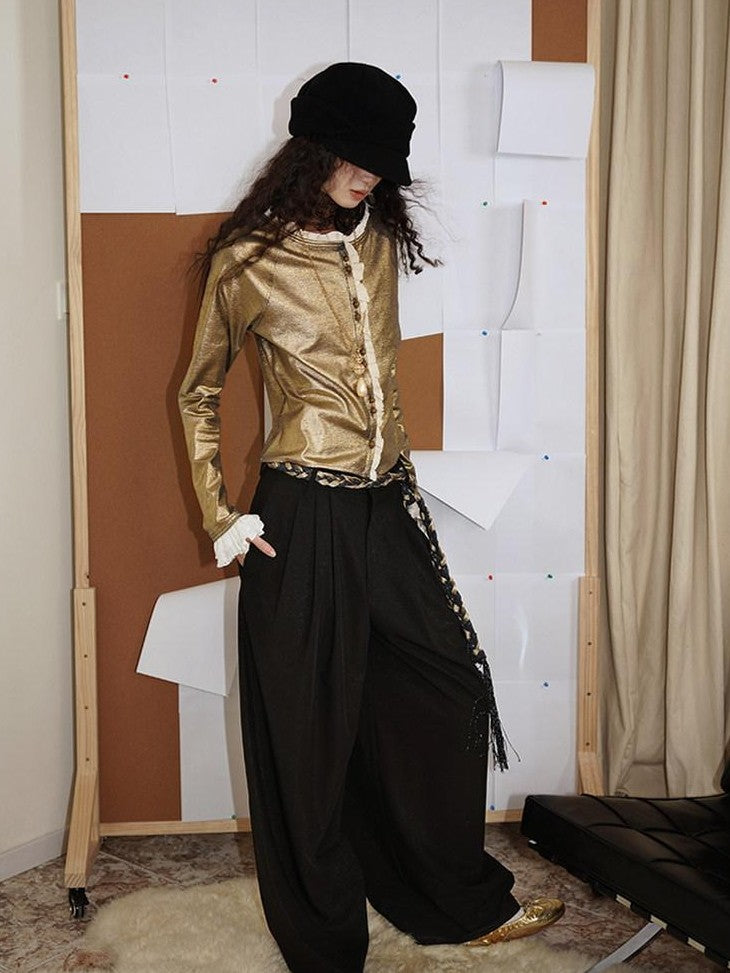 badtaste Western Vintage Metallic Sheen Patchwork Lace Women's Knit Cropped Cardigans