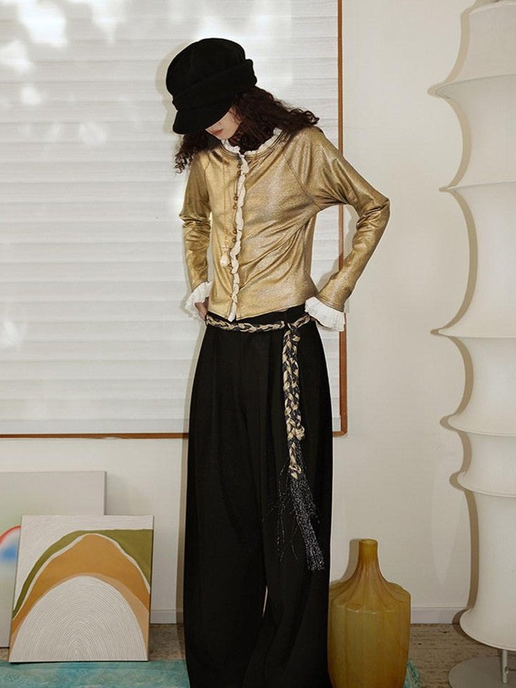 badtaste Western Vintage Metallic Sheen Patchwork Lace Women's Knit Cropped Cardigans