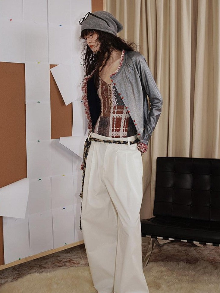 badtaste Western Vintage Metallic Sheen Patchwork Lace Women's Knit Cropped Cardigans
