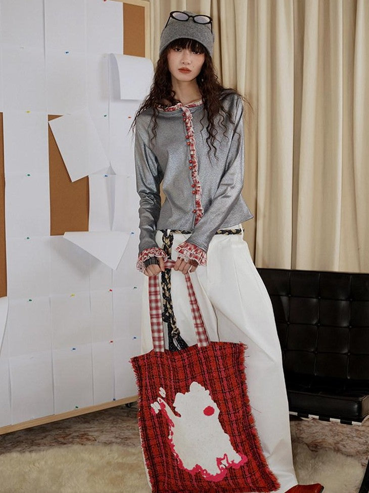 badtaste Western Vintage Metallic Sheen Patchwork Lace Women's Knit Cropped Cardigans