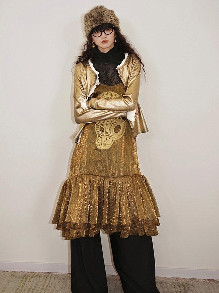 badtaste Western Vintage Metallic Sheen Patchwork Lace Women's Knit Cropped Cardigans