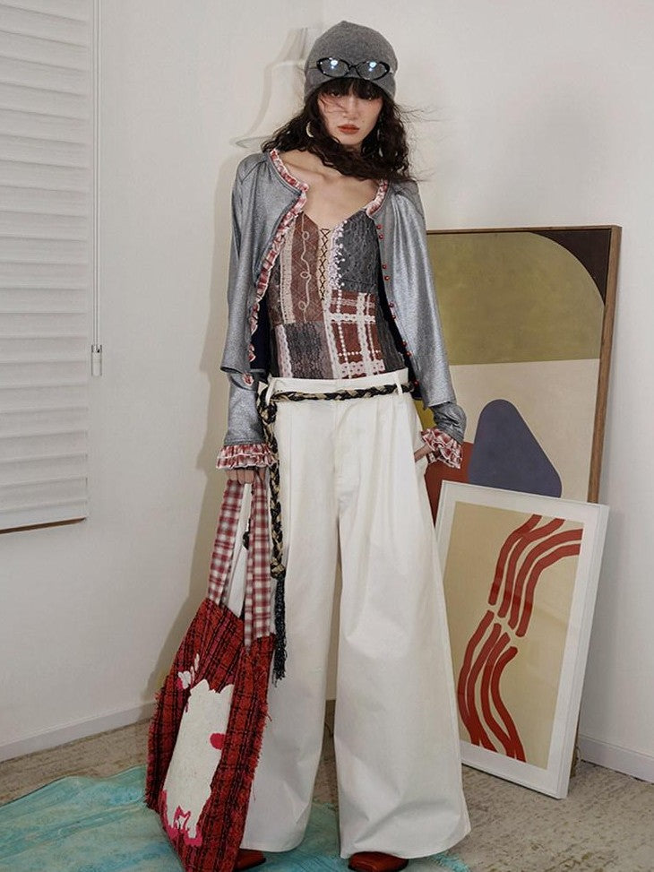 badtaste Western Vintage Metallic Sheen Patchwork Lace Women's Knit Cropped Cardigans