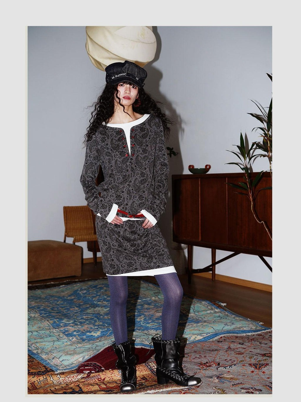 badtaste Western Vintage Paisley Faux Two Piece Sweatshirt Women's Matching Skirt Sets