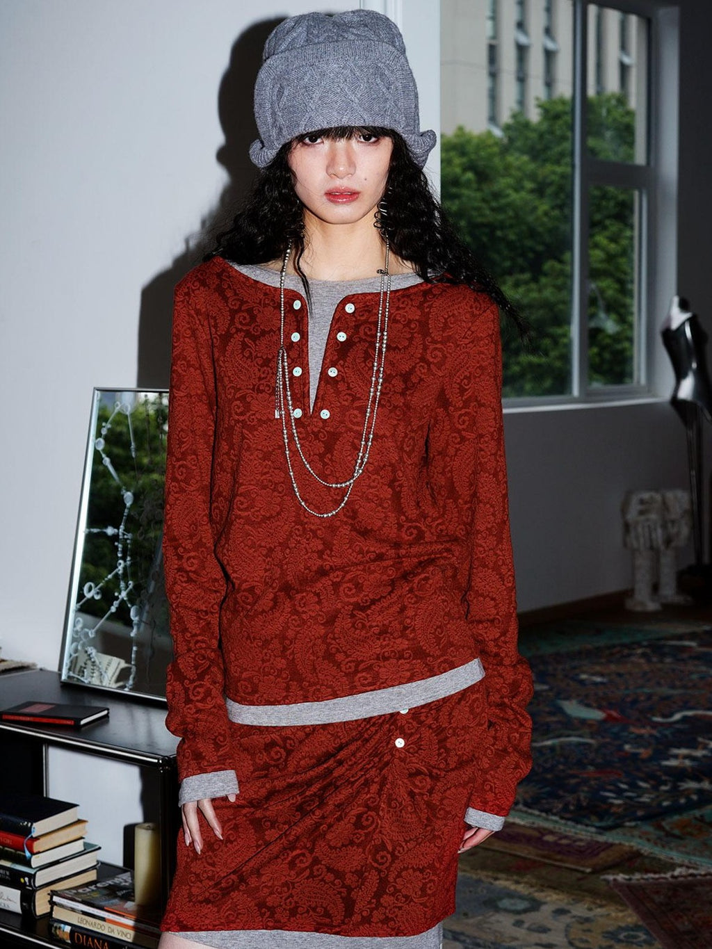 badtaste Western Vintage Paisley Faux Two Piece Sweatshirt Women's Matching Skirt Sets