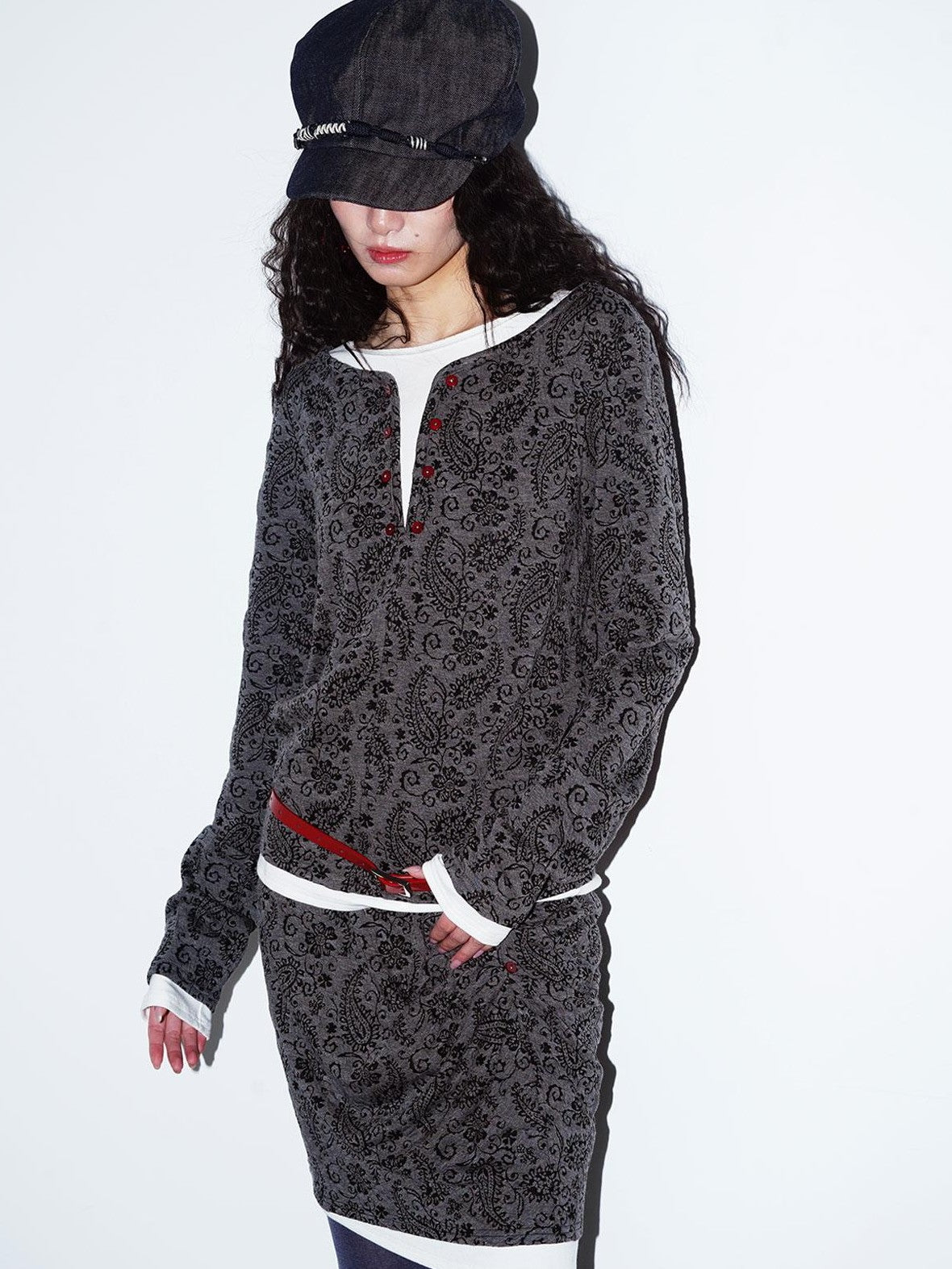 badtaste Western Vintage Paisley Faux Two Piece Sweatshirt Women's Matching Skirt Sets