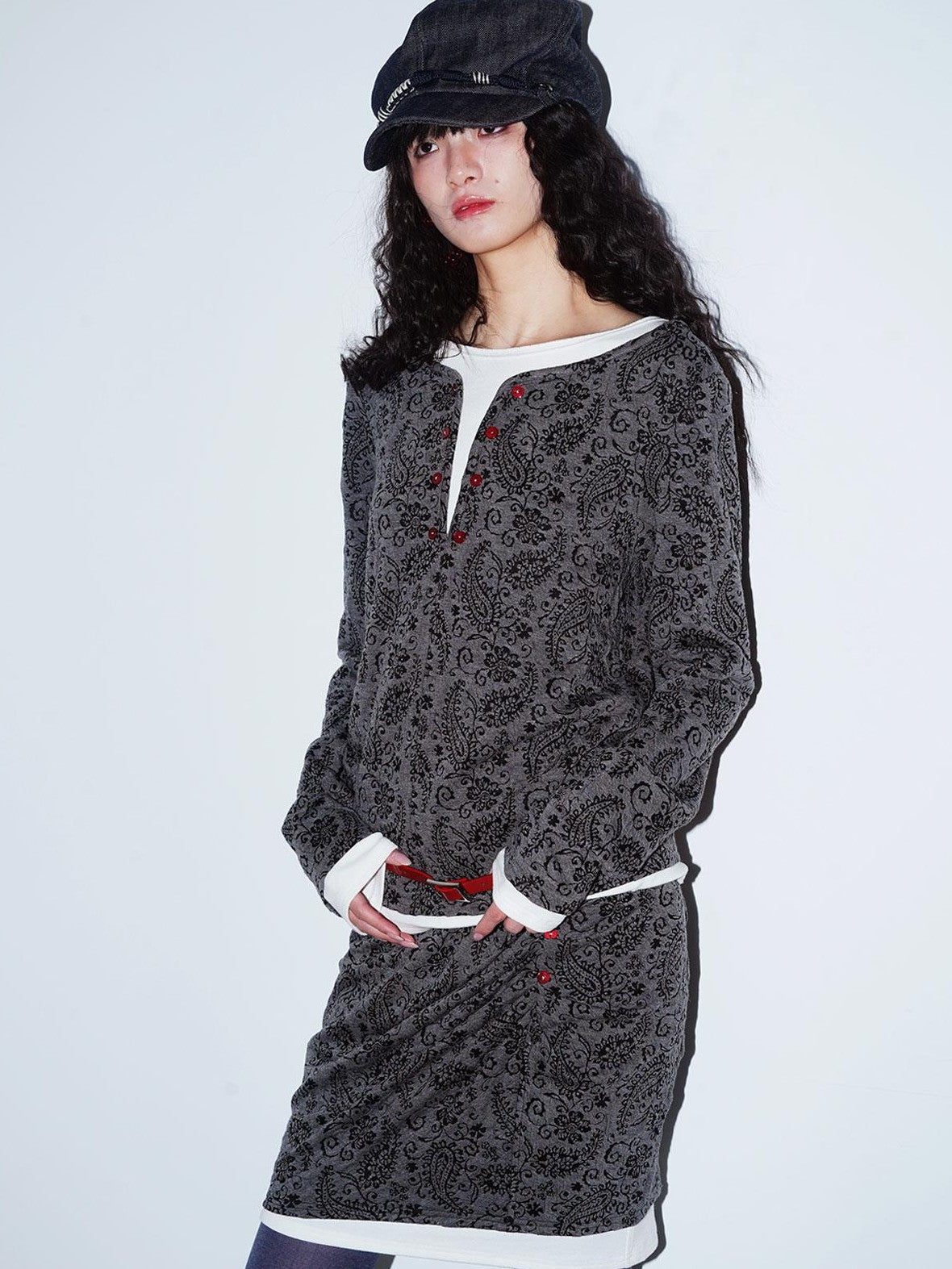 badtaste Western Vintage Paisley Faux Two Piece Sweatshirt Women's Matching Skirt Sets