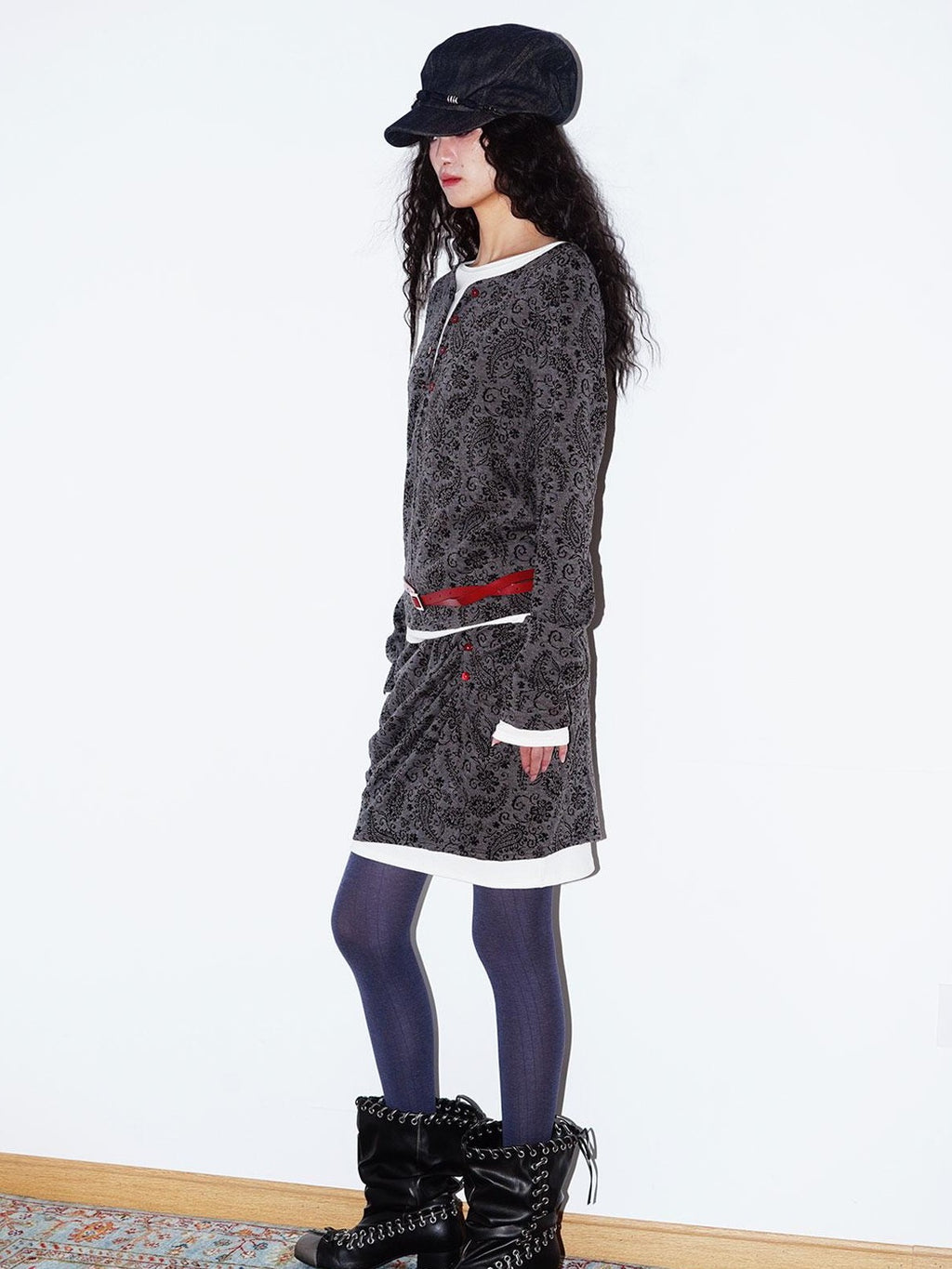 badtaste Western Vintage Paisley Faux Two Piece Sweatshirt Women's Matching Skirt Sets