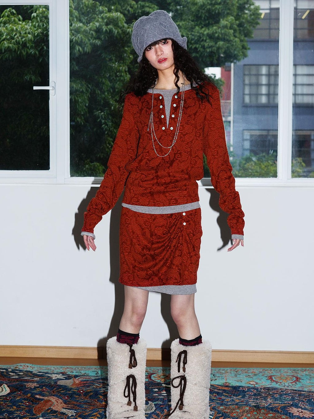 badtaste Western Vintage Paisley Faux Two Piece Sweatshirt Women's Matching Skirt Sets