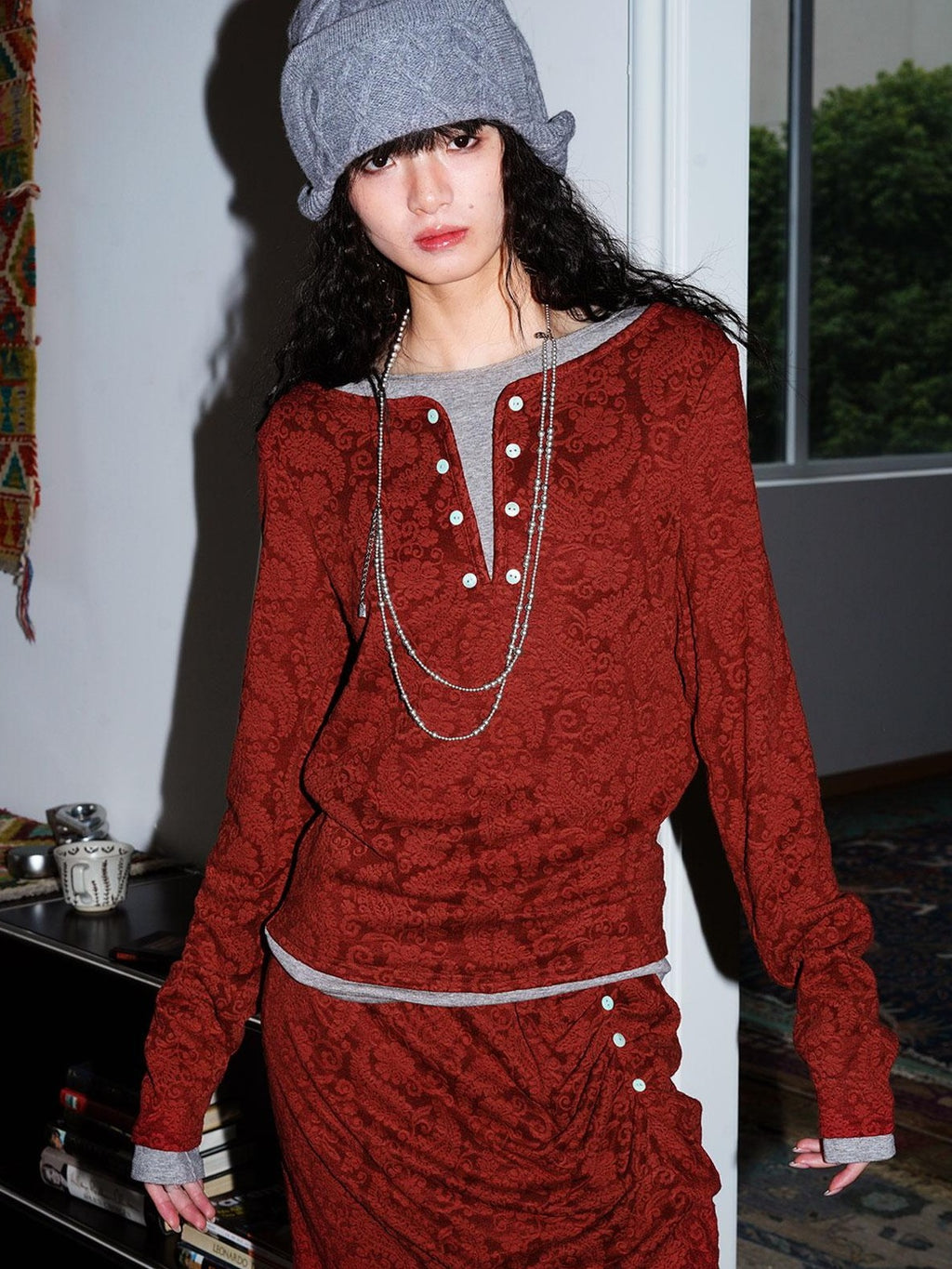 badtaste Western Vintage Paisley Faux Two Piece Sweatshirt Women's Matching Skirt Sets