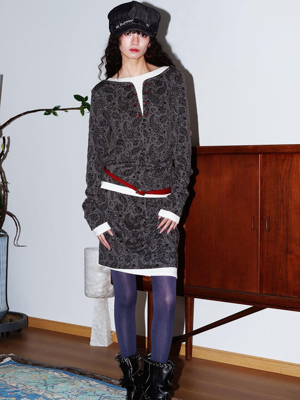 badtaste Western Vintage Paisley Faux Two Piece Sweatshirt Women's Matching Skirt Sets