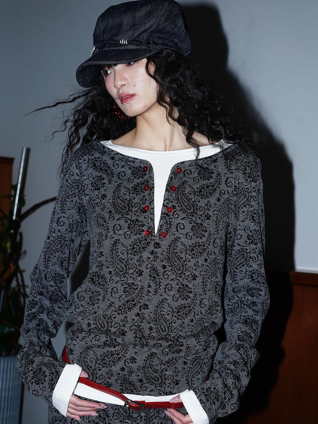 badtaste Western Vintage Paisley Faux Two Piece Sweatshirt Women's Matching Skirt Sets