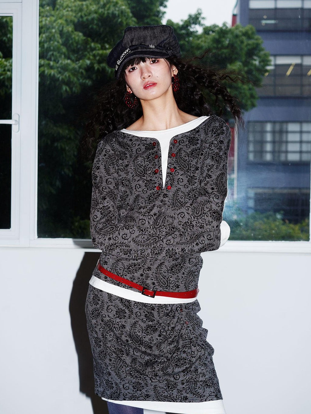 badtaste Western Vintage Paisley Faux Two Piece Sweatshirt Women's Matching Skirt Sets