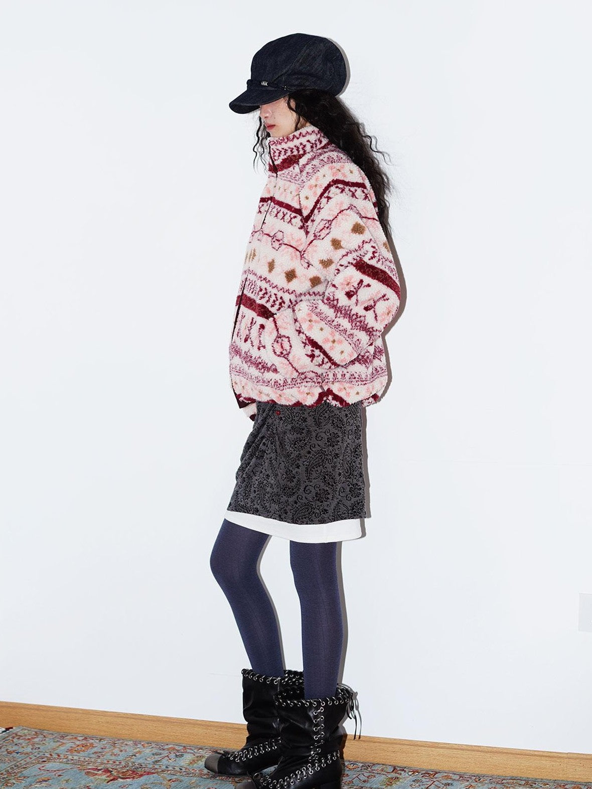 badtaste Western Vintage Paisley Faux Two Piece Sweatshirt Women's Matching Skirt Sets