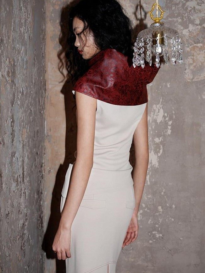 badtaste Western Vintage Patch Pu Leather Slim Collar Women's Knitted Tank Tops