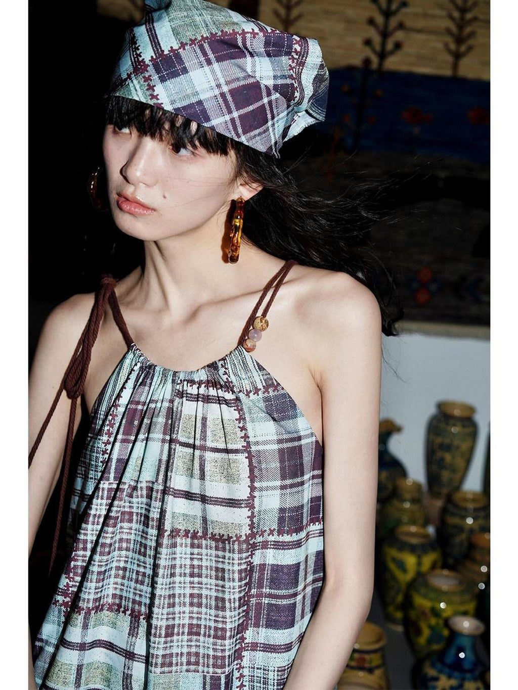 badtaste Western Vintage Print Halter Neck Short Cotton Rope Women's Camisoles
