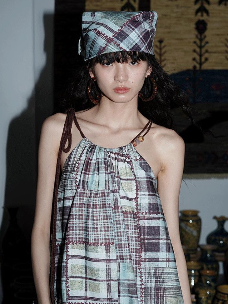 badtaste Western Vintage Print Halter Neck Short Cotton Rope Women's Camisoles