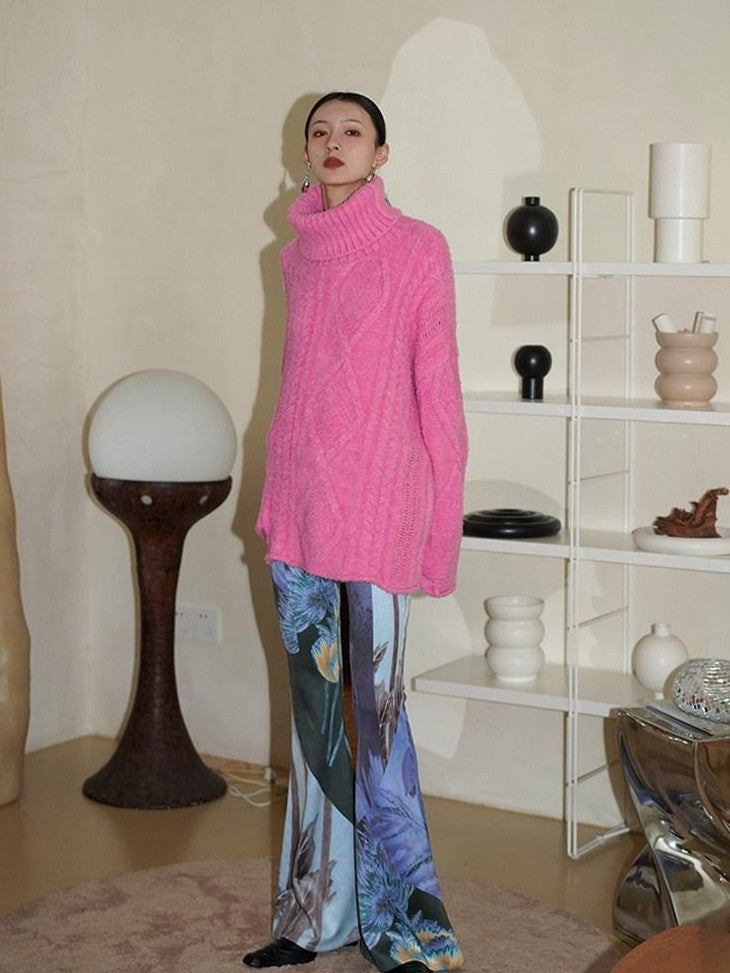badtaste Western Vintage Print Slim Women's Suede Velvet Belted Flare Pants