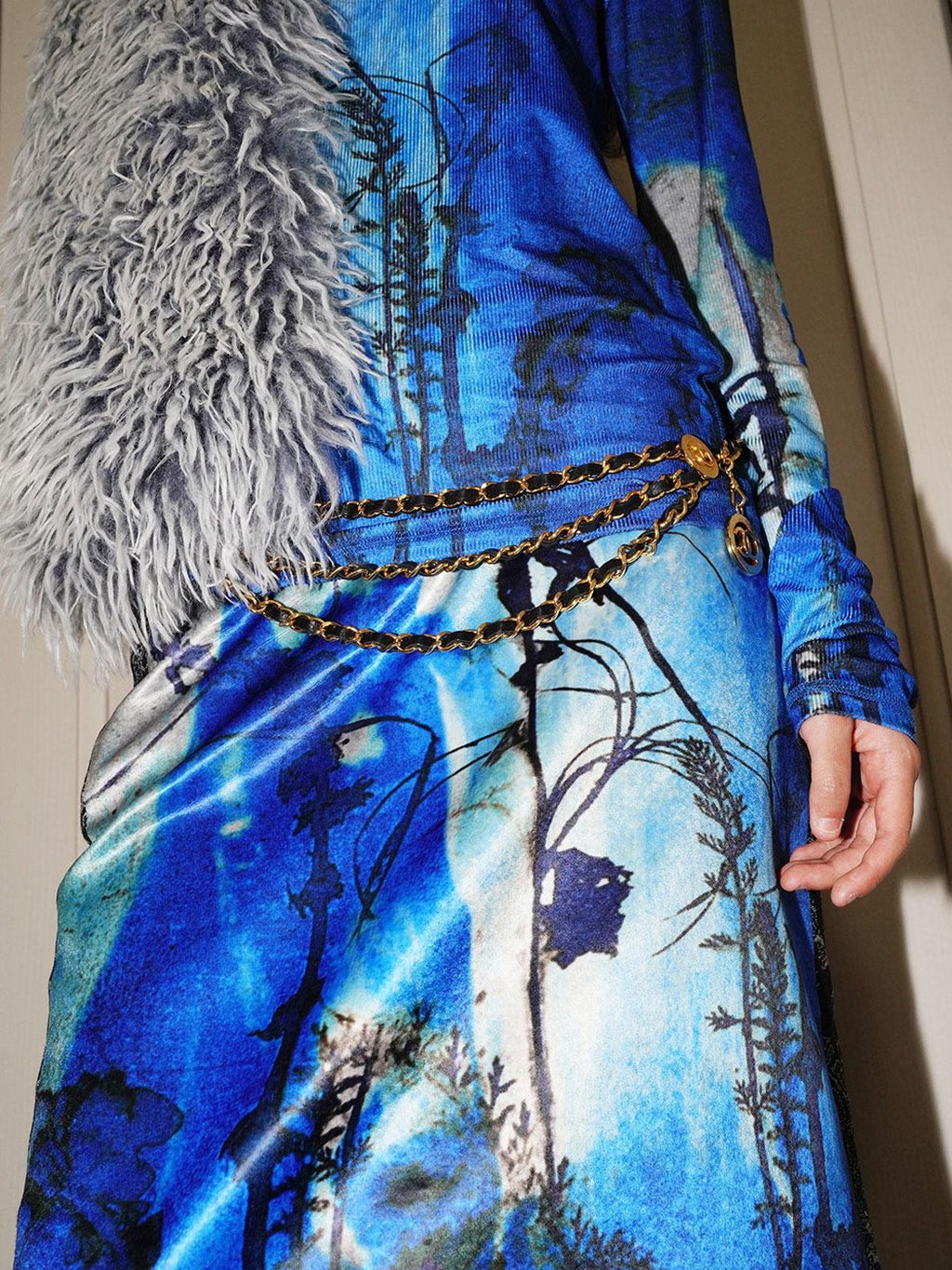 badtaste Western Vintage Printed Patchwork Low Waist H Line Women's Denim Midi Skirts