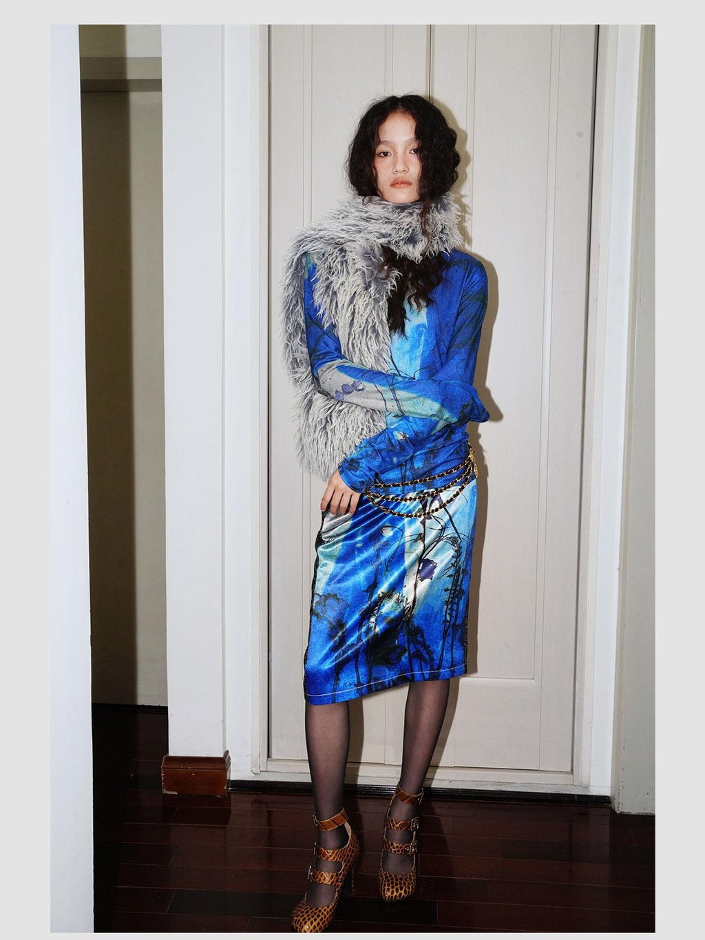 badtaste Western Vintage Printed Patchwork Low Waist H Line Women's Denim Midi Skirts