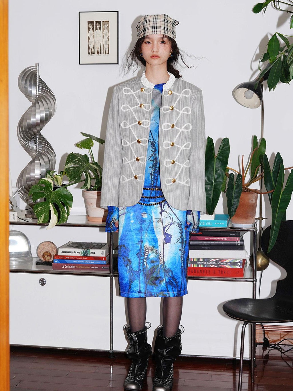 badtaste Western Vintage Printed Patchwork Low Waist H Line Women's Denim Midi Skirts