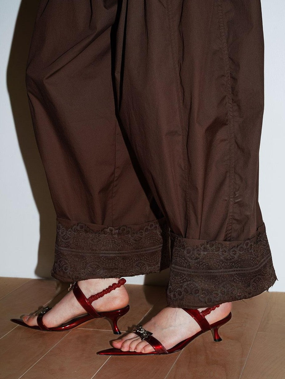badtaste Western Vintage Solid Balloon Silhouette Cinched Cuff Women's Wide-leg Pants