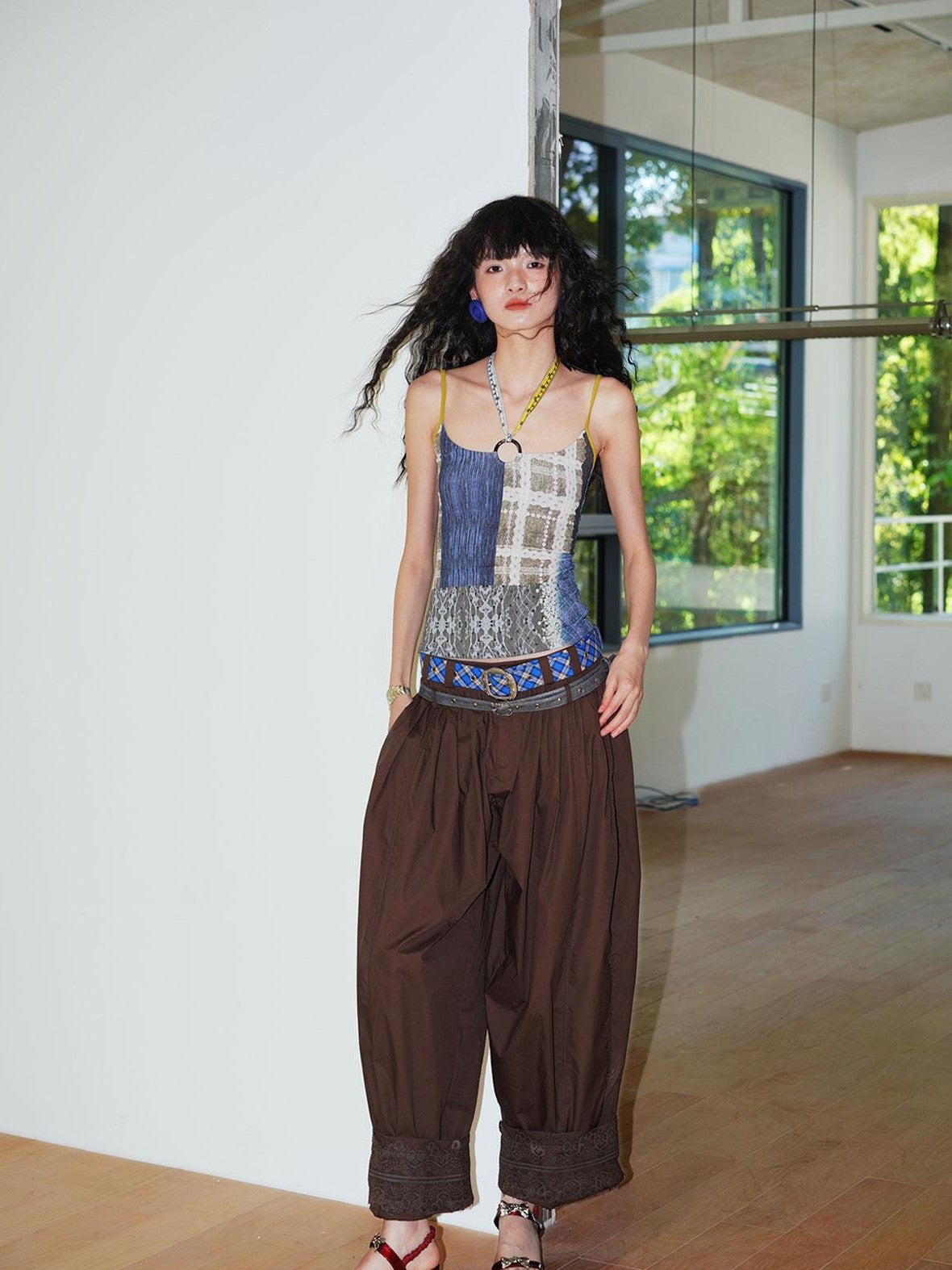 badtaste Western Vintage Solid Balloon Silhouette Cinched Cuff Women's Wide-leg Pants