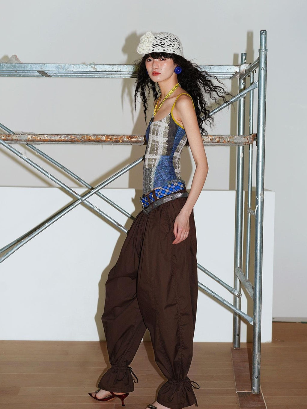 badtaste Western Vintage Solid Balloon Silhouette Cinched Cuff Women's Wide-leg Pants