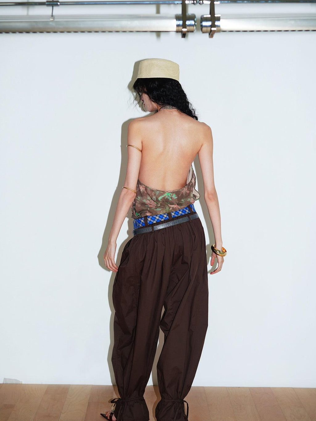 badtaste Western Vintage Solid Balloon Silhouette Cinched Cuff Women's Wide-leg Pants